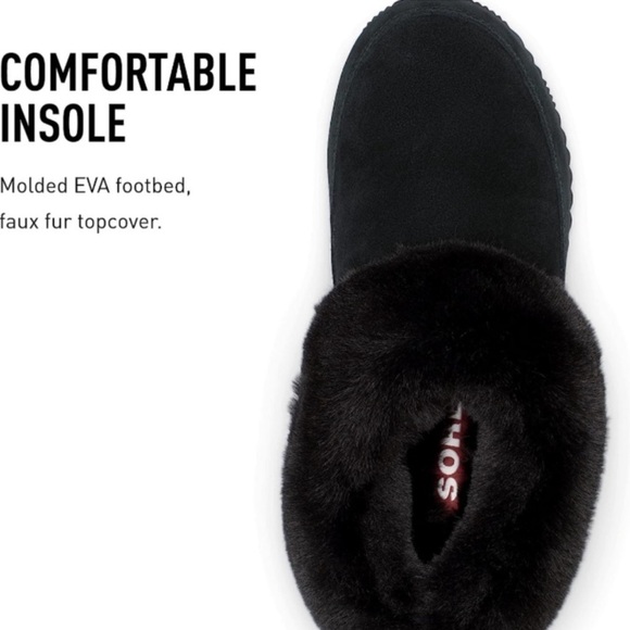 Sorel Go Coffee Run Slippers Black Suede Leather Fur Slip On Shoes NWT - Picture 8 of 16